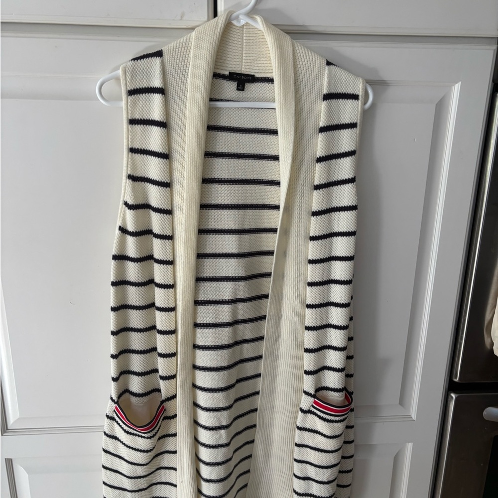TALBOTS cream knit Tunic Length Cardigan Sweater Vest Size‎ small.
